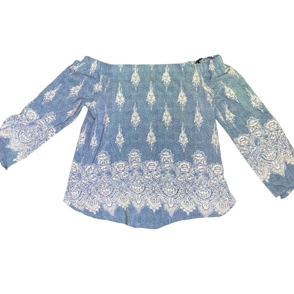 Sweet Wanderer Denim Chambray Style Off Shoulder Top Blouse Sz M - Picture 2 of 3